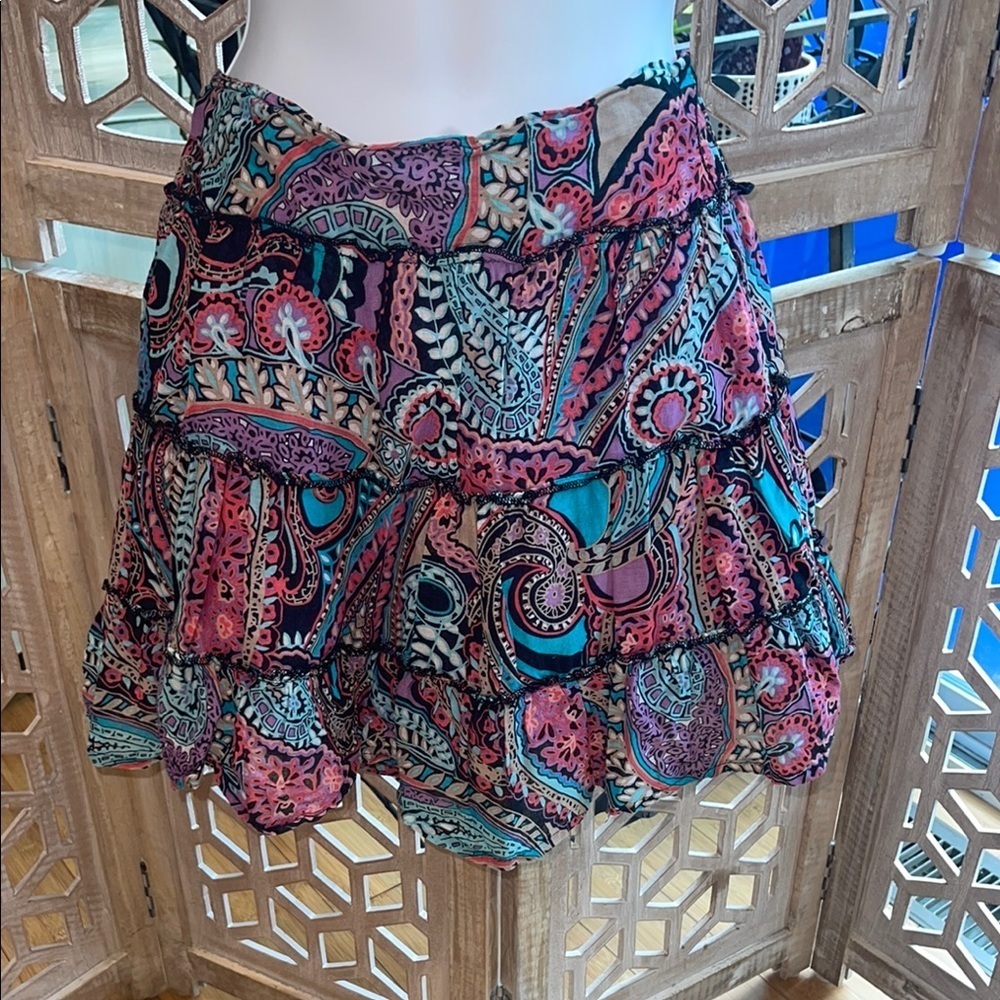 L.e.i Colorful Paisley Boho Ruffle Skirt